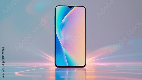 Smartphone with vibrant screen and light effects.