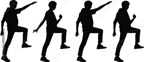 Man Dancing Silhouette Set Vector Illustration of Dynamic Male Dance Moves Isolated on Light Background for Performance, Music and Entertainment Design