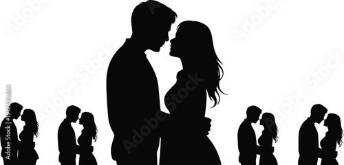 Romantic Couple Embracing Silhouette Collection Vector Illustration Showing Love Relationship Intimate Moments and Valentine Concept Isolated on White Background