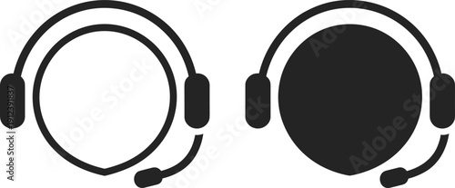 Customer support headset with microphone and user avatar icon, black silhouette vector illustration isolated on white background for call center and online service