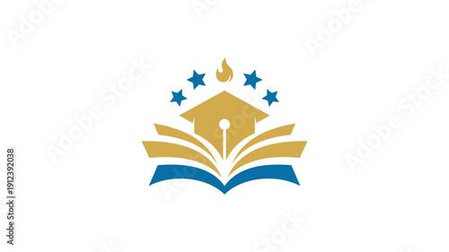 Education Academy Logo Template with Book and Star, School Vector Brand Symbol