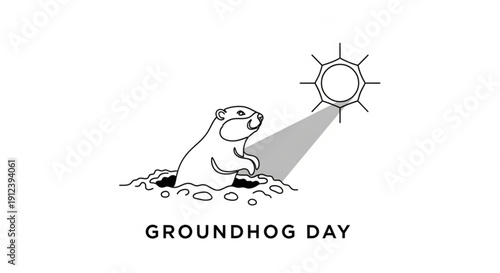 Groundhog sitting in burrow looking up at sunny day with shadow