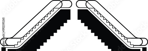 Escalator Silhouette Side View Vector Illustration of Modern Moving Staircase Isolated on Light Background for Shopping Mall, Airport and Urban Transport Design