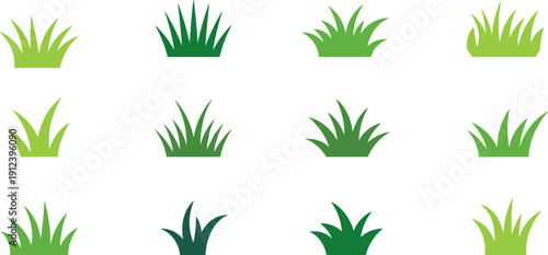 Green Grass Icon Collection, Lawn and Botanical Plant Tuft Set for Garden Landscaping Design Isolated Flat Vector Illustration on White Background