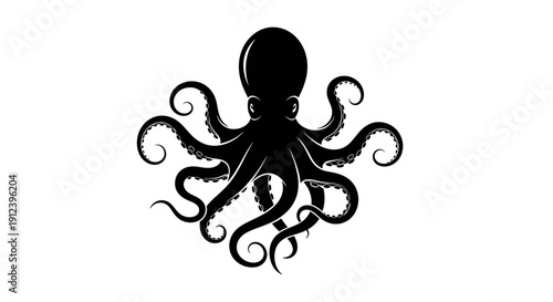 Black Silhouette Octopus Icon on White Background