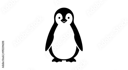 Cute cartoon penguin illustration, simple graphic design, white background, isolated vector art