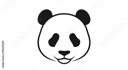 Cute Panda Face Icon - Simple Black and White Line Art Illustration