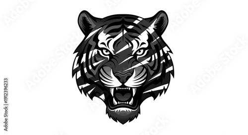 Fierce Tiger Head Graphic with Sharp Stripes and Angry Expression
