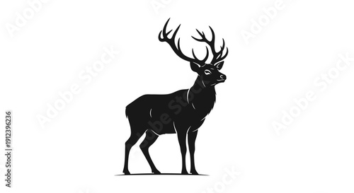 Majestic Stag Silhouette - Elegant Deer Antlers on White Background