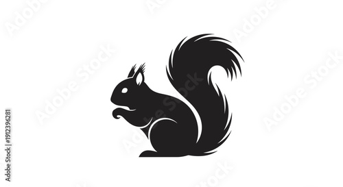 Silhouette of a squirrel holding food, black icon on white background, vector illustration