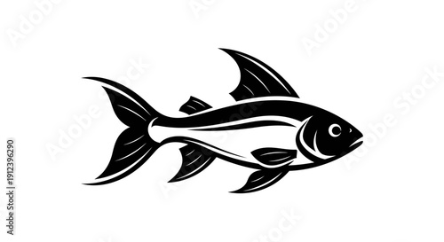 Stylized Black and White Fish Silhouette Icon