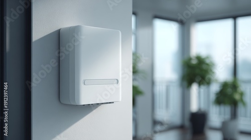 Close-up view of a modern home battery storage unit mounted on a wall with natural light in a minimal interior setting