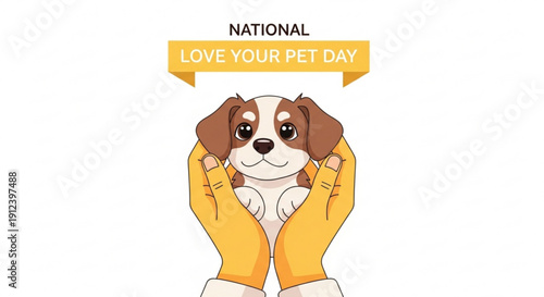 Cavalier king charles spaniel puppy held by hands on national love your pet day