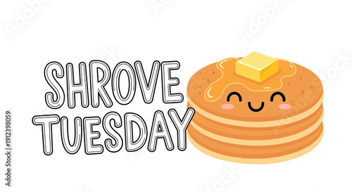 Illustration of a pancake stack with butter on Shrove Tuesday, a traditional celebration before Ash Wednesday.