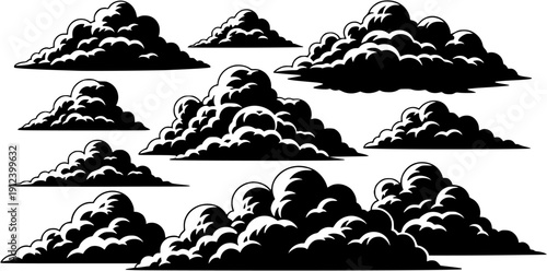 Multi-Cloud Pattern Set Vector Silhouette Collection