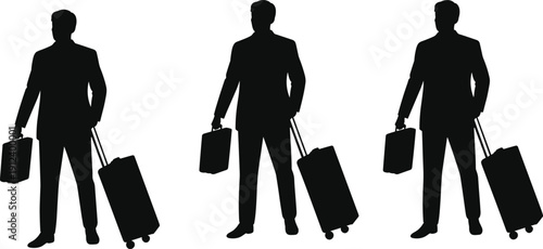 Businessman Traveler Silhouette Set with Suitcase and Briefcase Vector Illustration Collection Isolated on White Background for Corporate Travel and Airport Concept