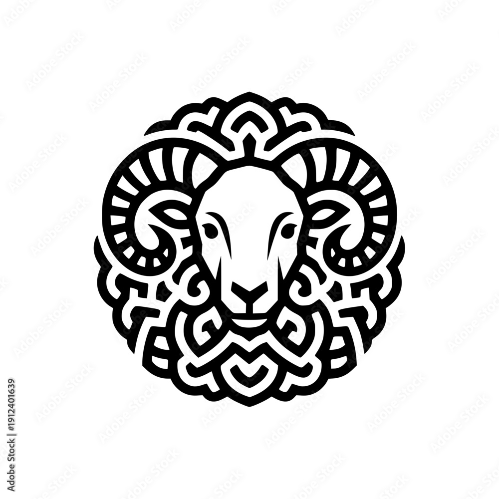 Fototapeta premium Ram head logo with circular ornament