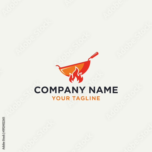 Fiery Wok Cooking Logo Design.