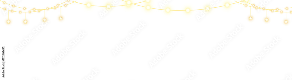 Obraz premium PNG image of Golden string lights with glowing star bulbs hanging festively across the top on transparent background