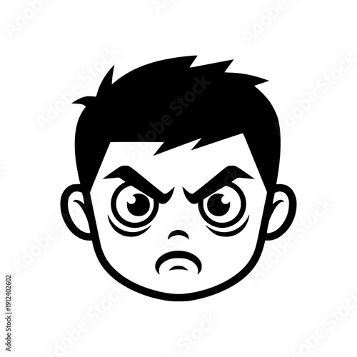 Vector illustration of a young boy's face with a frowning or angry expression.