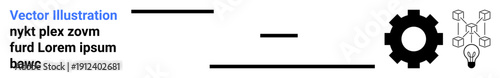 Innovation, connectivity, problem-solving, technology systems, digital solutions, collaboration. Gear icon paired with lightbulb network graphic. Innovation and connectivity in digital solutions
