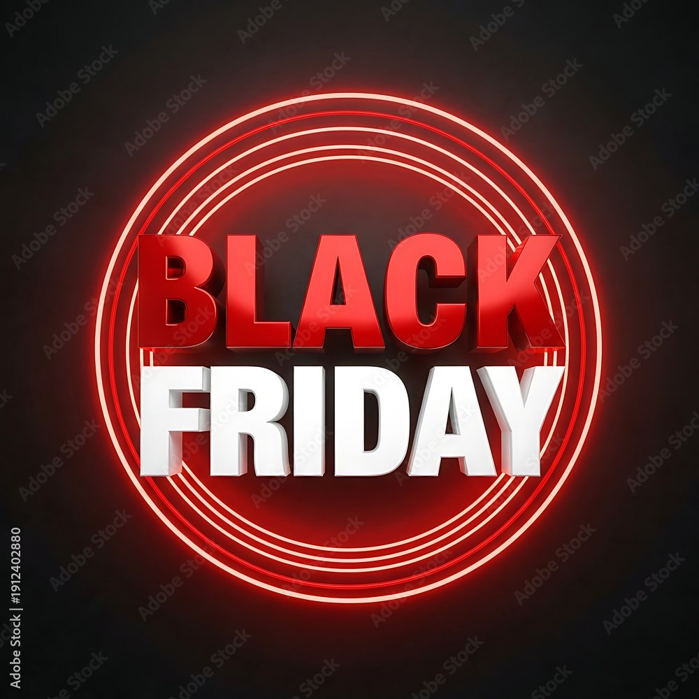 Obraz premium Red and white black friday text with neon circle
