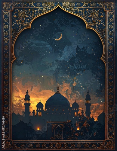 vintage Islamic background with golden frame, part 7