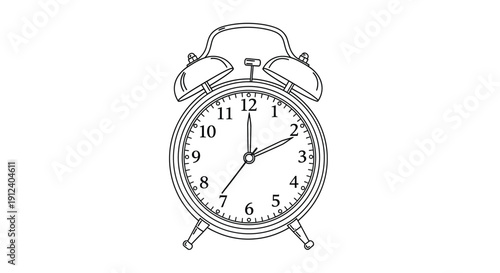 classic twin bell alarm clock line art vector illustration 4k 