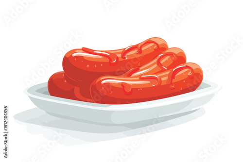 Currywurst presented on dish isolated
