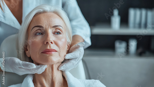 Beauty treatment session for anti aging serum application spa skincare focus relaxing ambiance close-up perspective