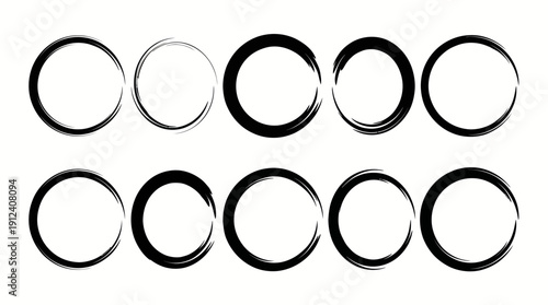 Set of ten circular ring icons showing grayscale shading from light to dark on white background for UI design, dashboards, and visual indicators.