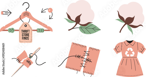 Sustainable Fashion and Eco Friendly Clothing Upcycling Flat Illustration Set