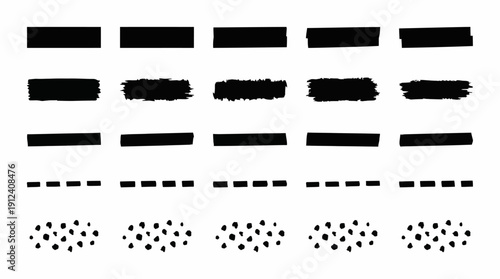Abstract pattern textures with horizontal stripes, dashed lines and dotted halftone patterns in black and white