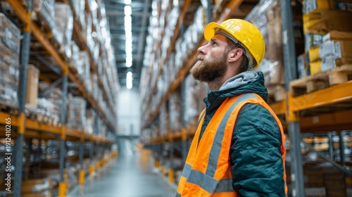 Warehouse manager monitors automated storage system in a clean facility with bright lighting during work hours