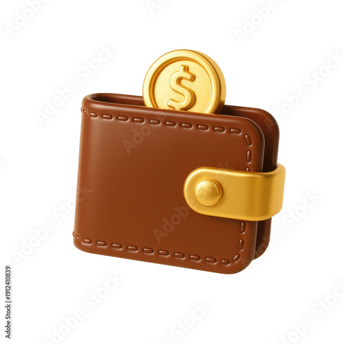 Wallpaper Mural Brown Leather Wallet with Golden Dollar Coin and Stitching Detail. Torontodigital.ca