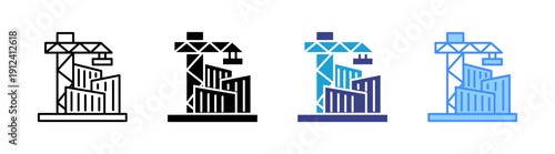 Construction Site icon set multiple style collection