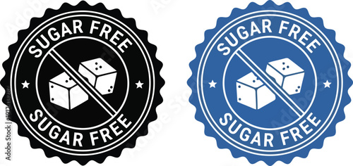 Stylish Sugar Free Badges in Black and Blue Design for Healthy Products
