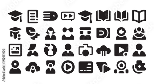Education and technology icons collection features various symbols for learning and digital tools