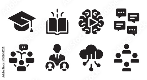 Set of modern education and learning icons for online courses and school, simple design