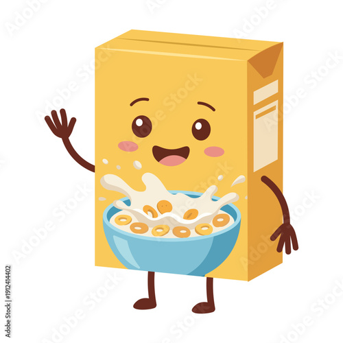 Cute Cereal Box Cartoon Mascot