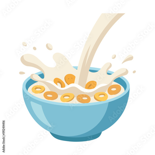 Milk pouring into cereal bowl
