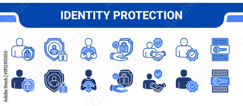 Identity Protection Icon Collection,  featuring Identity, Privacy, Protection, Security, Trust, Verification, Encryption.