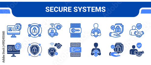 Secure Systems Icon Collection,  featuring Cyber Security, Secure System, Zero Trust, Encryption, Protection, Security, Trust.