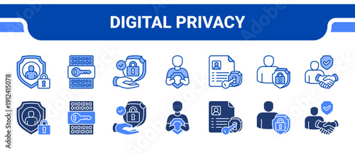 Digital Privacy Icon Collection,  featuring Privacy, Encryption, Security, Protection, Credentials, Identity, Trust.