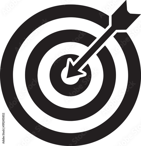Black and White Target with Arrow Aiming at the Center bullseye dartboard