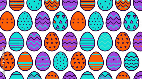 Flat vector illustration of colorful decorated Easter eggs with patterns. Ideal for Easter celebration, spring themes, and festive designs