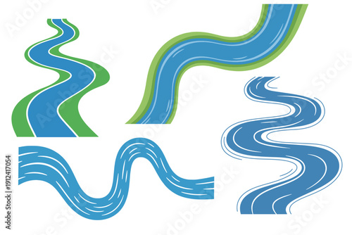 Winding River Top View Vector – Minimal Landscape and Nature Illustration