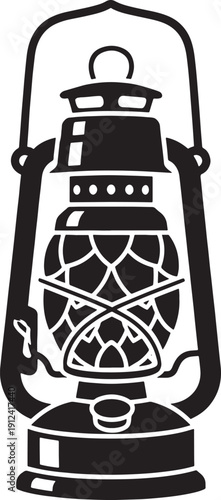 Black silhouette of a vintage kerosene lantern with ornate glass detail lantern silhouette vintage lantern