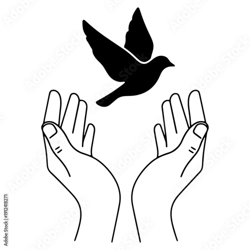 Bird Taking Flight Silhouette – Minimal Human and Nature Symbol Vector