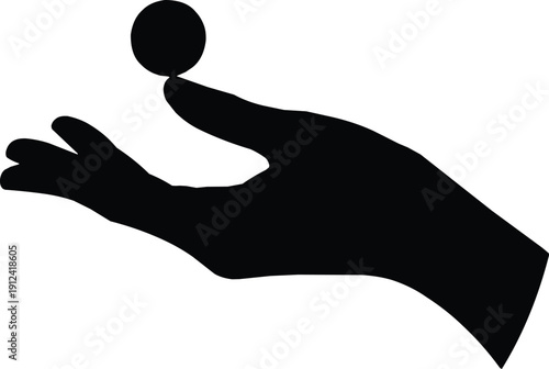 Coin Flip Hand Side View Black Silhouette Vector